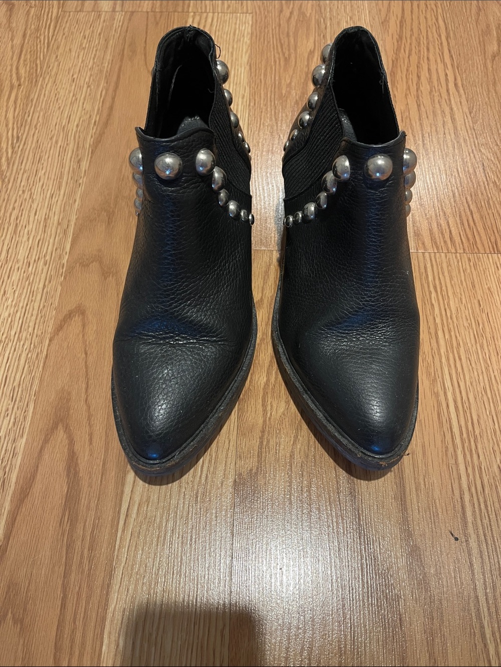 Black Studded Pointed Toe Ankle Boots